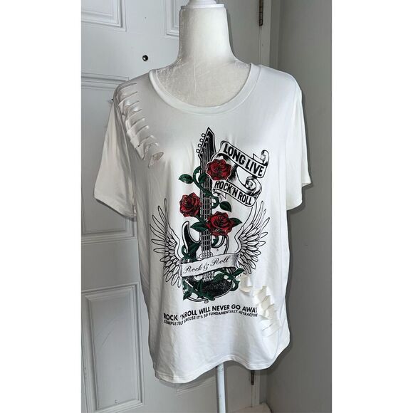 Forever 21+ - Julia Rock and Roll Slashed Tee (1X) - Picture 2 of 7
